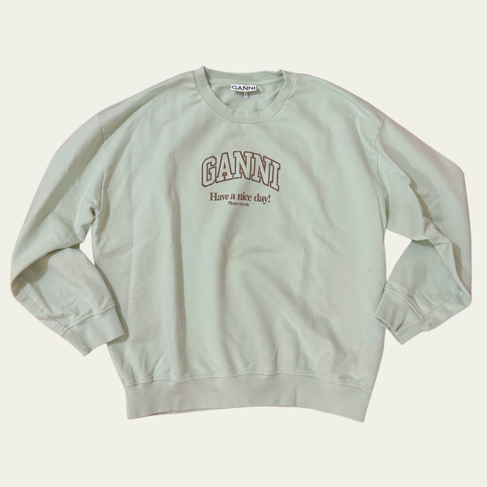 New GANNI Green Logo Crewneck Sweatshirt “Have A Nice Day! Please Recycle” L/XL - Picture 6 of 8